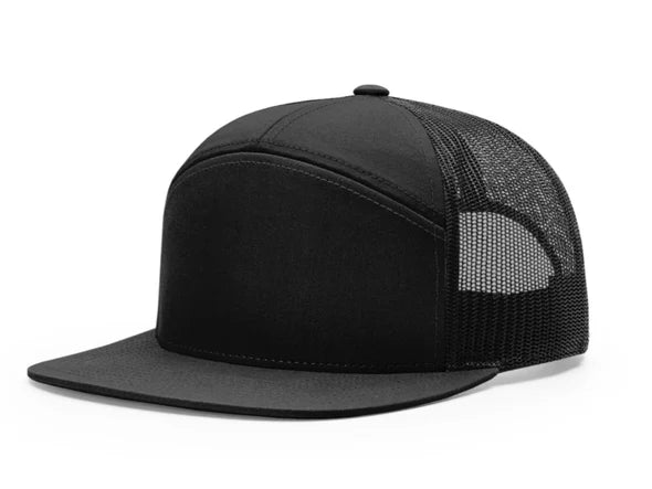 RICHARDSON 168 7 PANEL TRUCKER SNAPBACK HAT (CUSTOM LEATHER WITH YOUR LOGO)