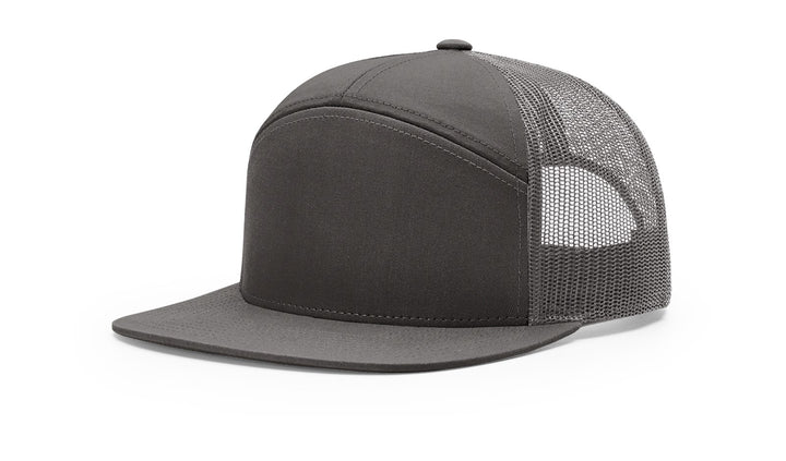 RICHARDSON 168 7 PANEL TRUCKER SNAPBACK HAT (CUSTOM LEATHER WITH YOUR LOGO)