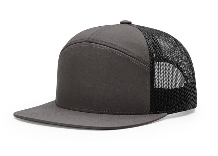 RICHARDSON 168 7 PANEL TRUCKER SNAPBACK HAT (CUSTOM LEATHER WITH YOUR LOGO)