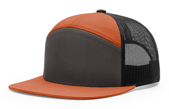 RICHARDSON 168 7 PANEL TRUCKER SNAPBACK HAT (CUSTOM LEATHER WITH YOUR LOGO)