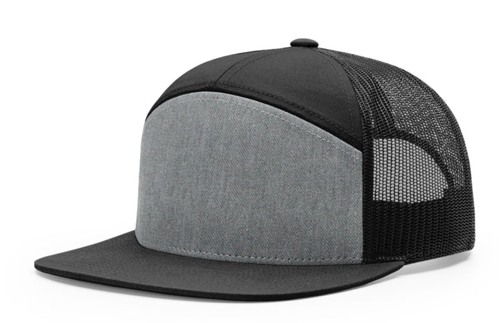 RICHARDSON 168 7 PANEL TRUCKER SNAPBACK HAT (CUSTOM LEATHER WITH YOUR LOGO)