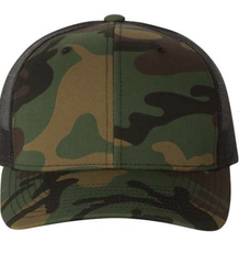 YUPPONG CLASSICS 6606 TRUCKER CAMO SNAPBACK HAT (CUSTOM LEATHER WITH YOUR LOGO)