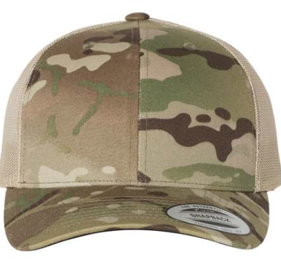 YUPPONG CLASSICS 6606 TRUCKER CAMO SNAPBACK HAT (CUSTOM LEATHER WITH YOUR LOGO)