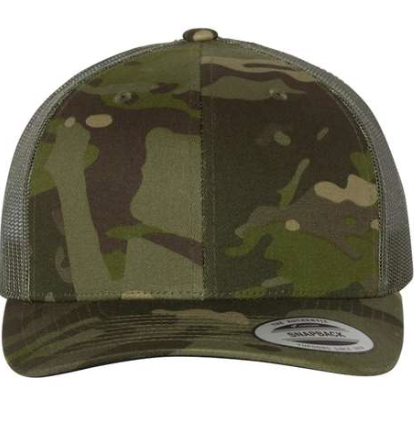 YUPPONG CLASSICS 6606 TRUCKER CAMO SNAPBACK HAT (CUSTOM LEATHER WITH YOUR LOGO)